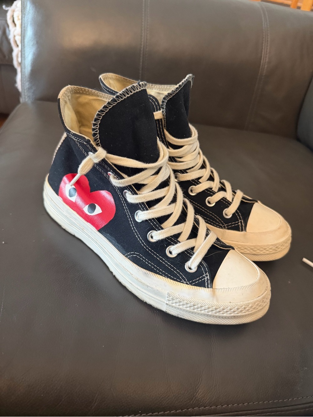Comme des Garcons Black Canvas High-Top Sneakers with Red Heart Logo